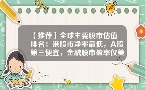 【推荐】全球主要股市估值排名：港股市净率最低，A股第三便宜，金融股市盈率仅美股一半，政策底后期待市场底-市净率多少算低