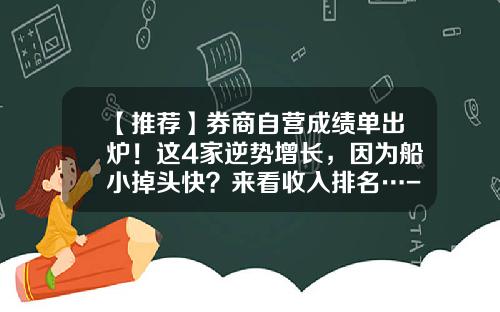 【推荐】券商自营成绩单出炉！这4家逆势增长，因为船小掉头快？来看收入排名…-券商自营多少