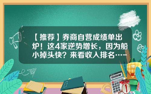 【推荐】券商自营成绩单出炉！这4家逆势增长，因为船小掉头快？来看收入排名…-期货公司业绩排名
