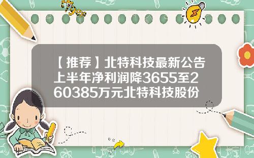 【推荐】北特科技最新公告上半年净利润降3655至260385万元北特科技股份有限公司