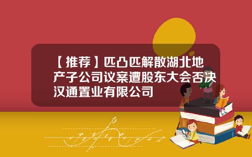 【推荐】匹凸匹解散湖北地产子公司议案遭股东大会否决汉通置业有限公司