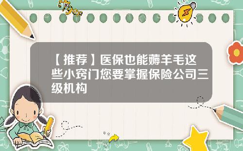 【推荐】医保也能薅羊毛这些小窍门您要掌握保险公司三级机构