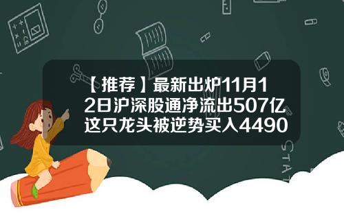 【推荐】最新出炉11月12日沪深股通净流出507亿这只龙头被逆势买入4490亿