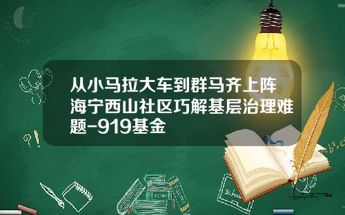从小马拉大车到群马齐上阵海宁西山社区巧解基层治理难题-919基金