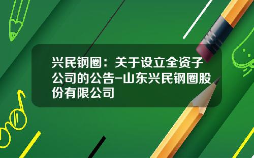 兴民钢圈：关于设立全资子公司的公告-山东兴民钢圈股份有限公司
