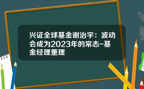 兴证全球基金谢治宇：波动会成为2023年的常态-基金经理董理