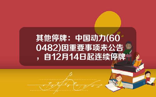 其他停牌：中国动力(600482)因重要事项未公告，自12月14日起连续停牌-000920基金