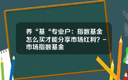 养“基“专业户：指数基金怎么买才能分享市场红利？-市场指数基金