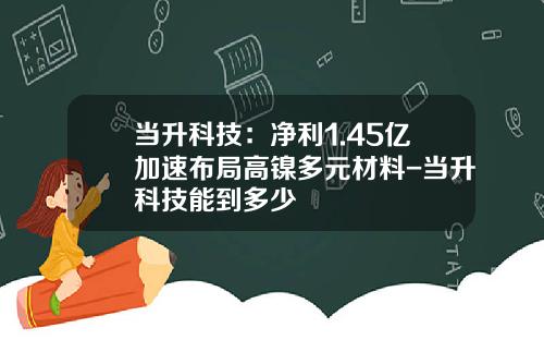 当升科技：净利1.45亿加速布局高镍多元材料-当升科技能到多少