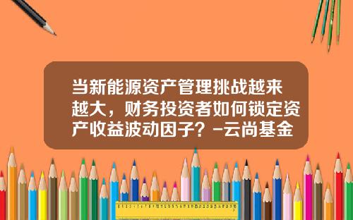 当新能源资产管理挑战越来越大，财务投资者如何锁定资产收益波动因子？-云尚基金