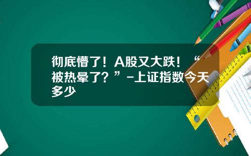 彻底懵了！A股又大跌！“被热晕了？”-上证指数今天多少