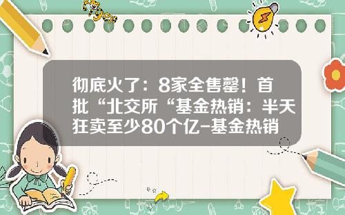 彻底火了：8家全售罄！首批“北交所“基金热销：半天狂卖至少80个亿-基金热销