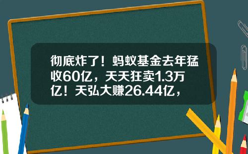 彻底炸了！蚂蚁基金去年猛收60亿，天天狂卖1.3万亿！天弘大赚26.44亿，仅次于易方达-蚂蚁杭州基金