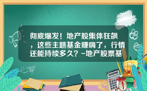 彻底爆发！地产股集体狂飙，这些主题基金赚嗨了，行情还能持续多久？-地产股票基金