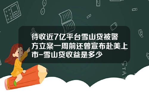 待收近7亿平台雪山贷被警方立案一周前还曾宣布赴美上市-雪山贷收益是多少