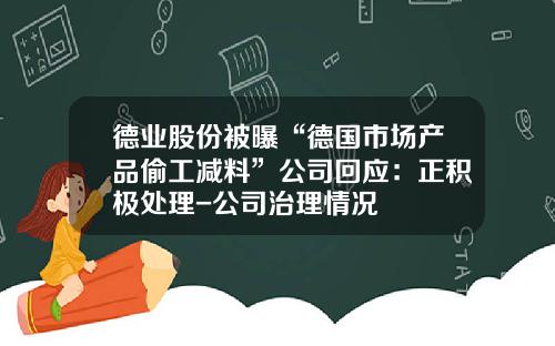 德业股份被曝“德国市场产品偷工减料”公司回应：正积极处理-公司治理情况
