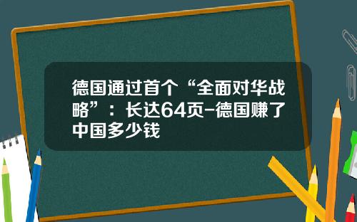 德国通过首个“全面对华战略”：长达64页-德国赚了中国多少钱