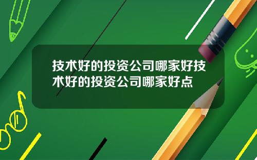 技术好的投资公司哪家好技术好的投资公司哪家好点