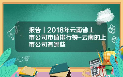 报告｜2018年云南省上市公司市值排行榜-云南的上市公司有哪些