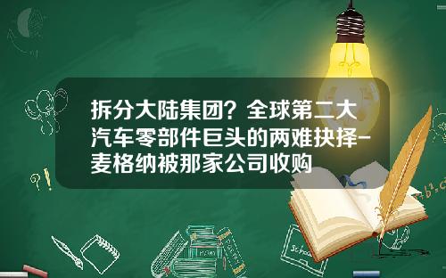 拆分大陆集团？全球第二大汽车零部件巨头的两难抉择-麦格纳被那家公司收购