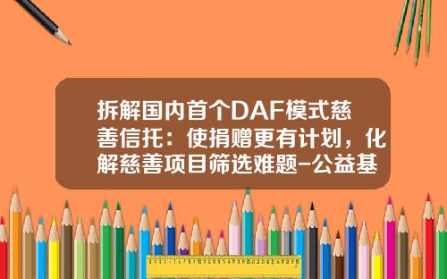 拆解国内首个DAF模式慈善信托：使捐赠更有计划，化解慈善项目筛选难题-公益基金运作