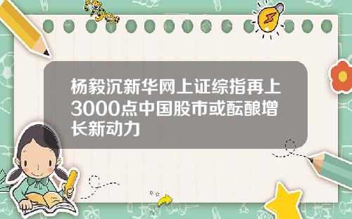 杨毅沉新华网上证综指再上3000点中国股市或酝酿增长新动力