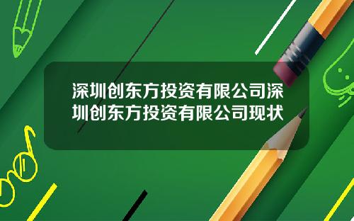 深圳创东方投资有限公司深圳创东方投资有限公司现状