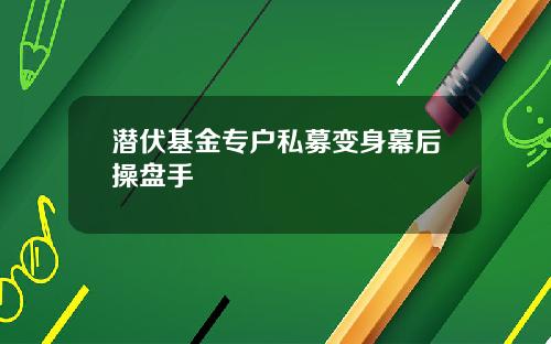 潜伏基金专户私募变身幕后操盘手