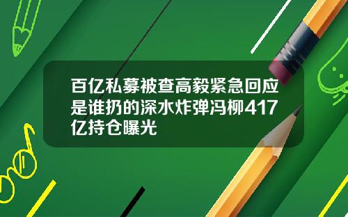 百亿私募被查高毅紧急回应是谁扔的深水炸弹冯柳417亿持仓曝光