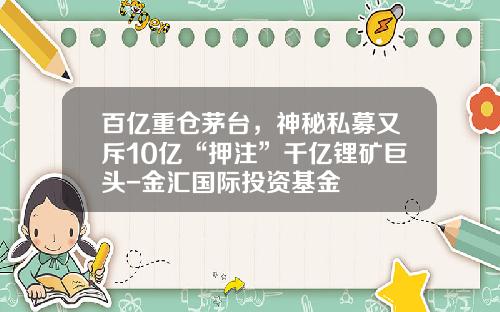 百亿重仓茅台，神秘私募又斥10亿“押注”千亿锂矿巨头-金汇国际投资基金