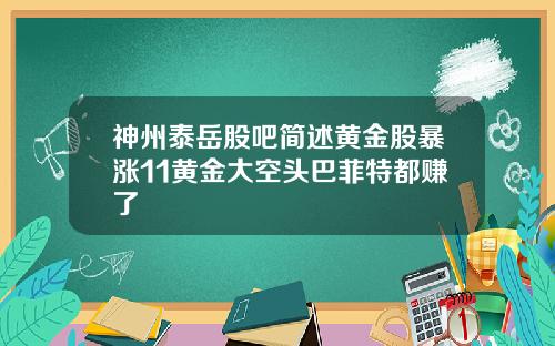 神州泰岳股吧简述黄金股暴涨11黄金大空头巴菲特都赚了