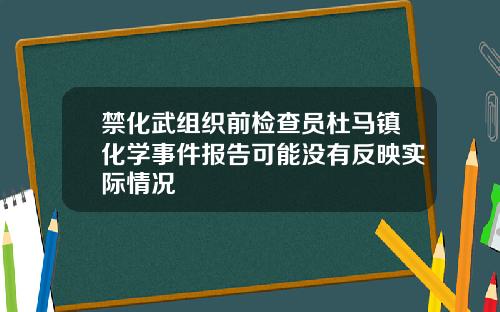 禁化武组织前检查员杜马镇化学事件报告可能没有反映实际情况