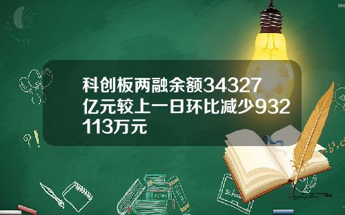 科创板两融余额34327亿元较上一日环比减少932113万元