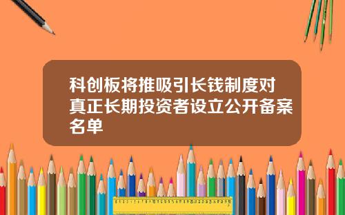 科创板将推吸引长钱制度对真正长期投资者设立公开备案名单