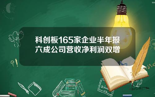 科创板165家企业半年报六成公司营收净利润双增