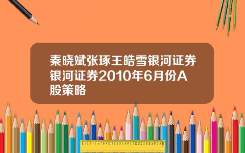 秦晓斌张琢王皓雪银河证券银河证券2010年6月份A股策略