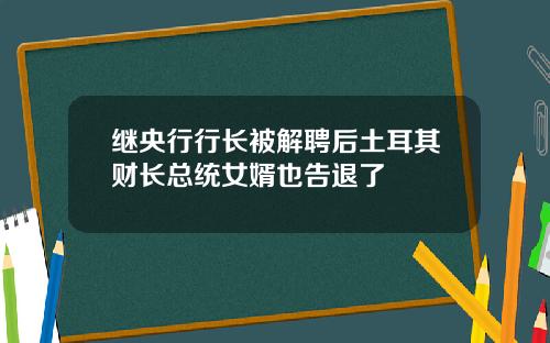 继央行行长被解聘后土耳其财长总统女婿也告退了