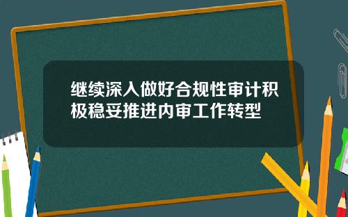 继续深入做好合规性审计积极稳妥推进内审工作转型