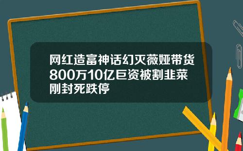网红造富神话幻灭薇娅带货800万10亿巨资被割韭菜刚封死跌停