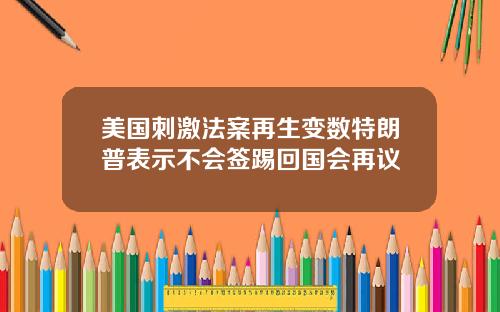 美国刺激法案再生变数特朗普表示不会签踢回国会再议