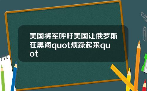 美国将军呼吁美国让俄罗斯在黑海quot烦躁起来quot