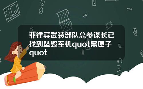 菲律宾武装部队总参谋长已找到坠毁军机quot黑匣子quot