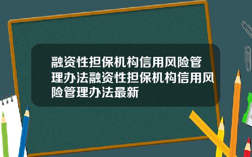 融资性担保机构信用风险管理办法融资性担保机构信用风险管理办法最新