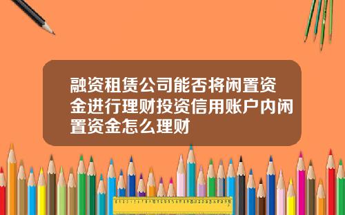 融资租赁公司能否将闲置资金进行理财投资信用账户内闲置资金怎么理财