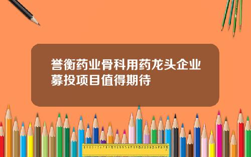 誉衡药业骨科用药龙头企业募投项目值得期待