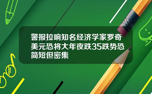 警报拉响知名经济学家罗奇美元恐将大年夜跌35跌势恐简短但密集