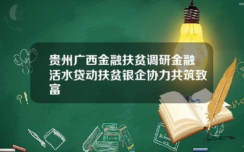 贵州广西金融扶贫调研金融活水贷动扶贫银企协力共筑致富
