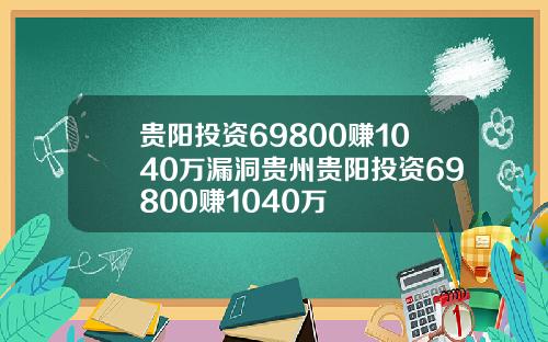 贵阳投资69800赚1040万漏洞贵州贵阳投资69800赚1040万