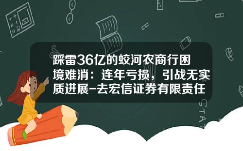 踩雷36亿的蛟河农商行困境难消：连年亏损，引战无实质进展-去宏信证券有限责任公司能做什么