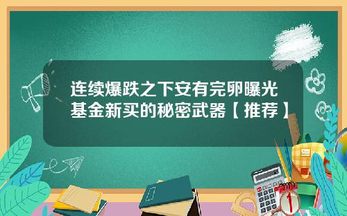 连续爆跌之下安有完卵曝光基金新买的秘密武器【推荐】